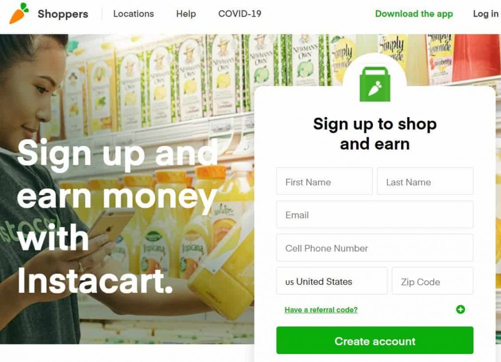 Instacart Shopper sign up