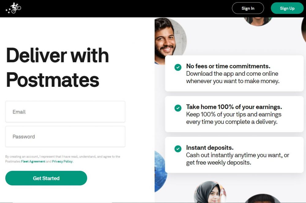 Postmates sign up screenshot