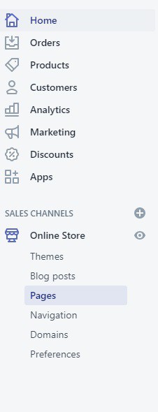 Shopify navigation panel